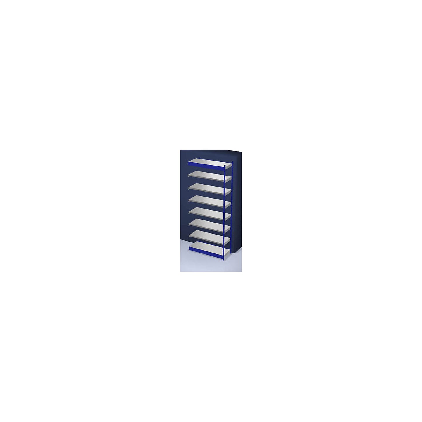 Stable boltless shelf unit, single sided, shelf unit height 3000 mm, blue / zinc-plated, shelf width 1325 mm, extension shelf unit, width x depth 1325 x 500 mm.