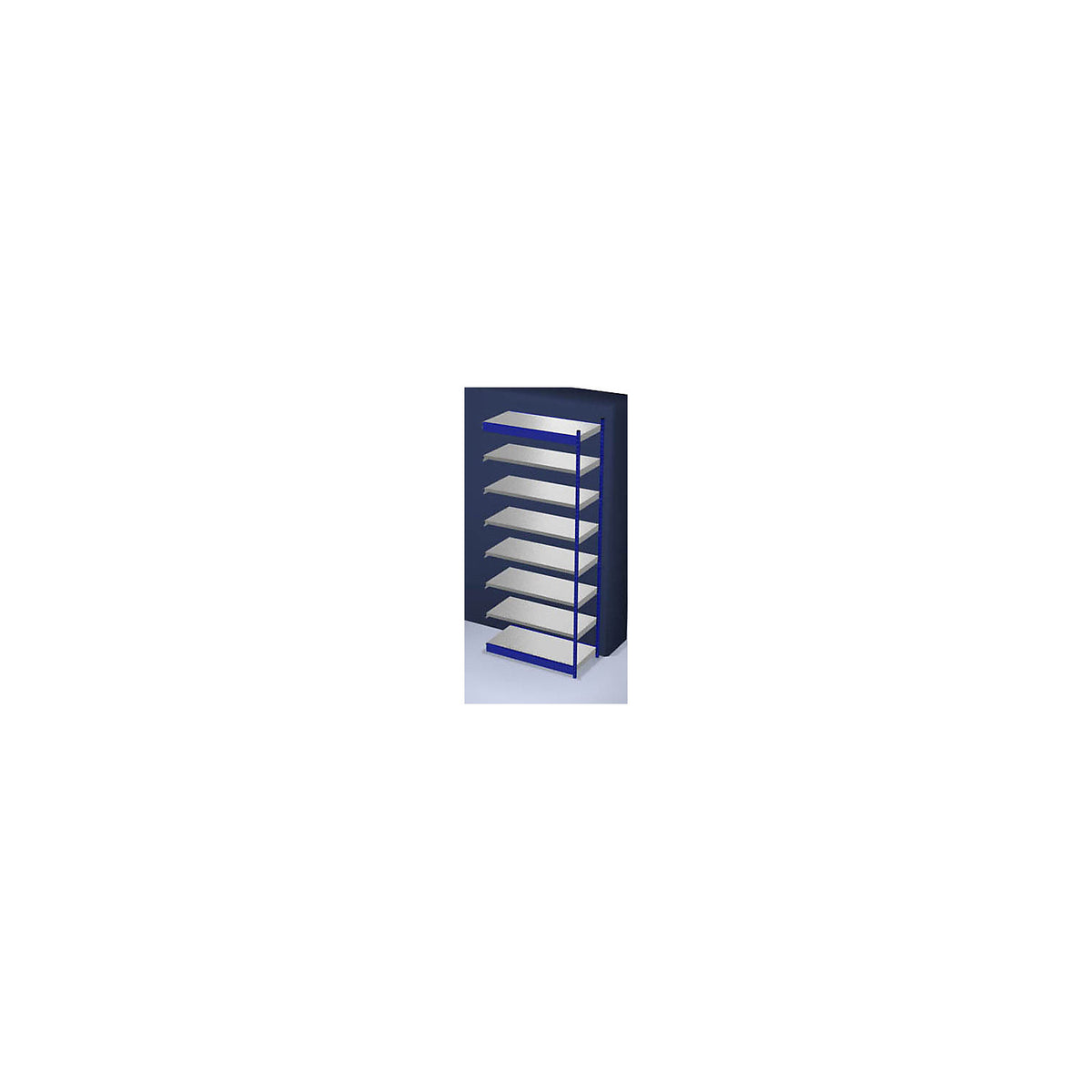 Stable boltless shelf unit, single sided, shelf unit height 3000 mm, blue / zinc-plated, shelf width 1325 mm, extension shelf unit, width x depth 1325 x 600 mm.
