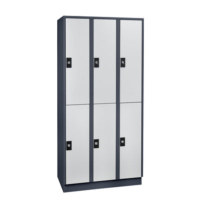 Stuttgart double deck clothes locker, 3 compartments, W 900 mm, charcoal / light grey.