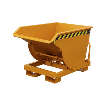 Tilting skip, narrow version, capacity 0.3 m³, max. load 1500 kg, yellow orange RAL 2000.