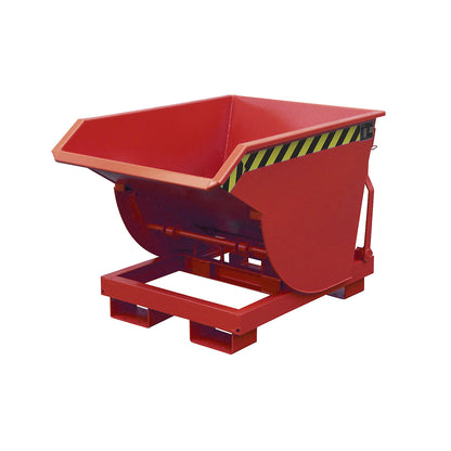 Tilting skip, narrow version, capacity 0.3 m³, max. load 1500 kg, red RAL 3000.