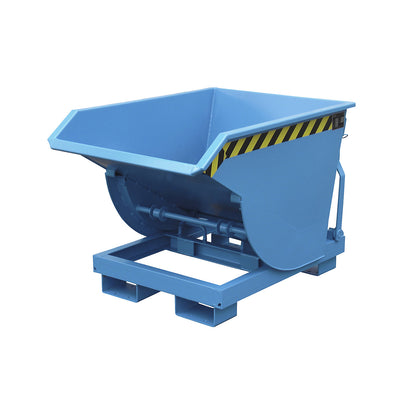 Tilting skip, narrow version, capacity 0.3 m³, max. load 1500 kg, light blue RAL 5012.