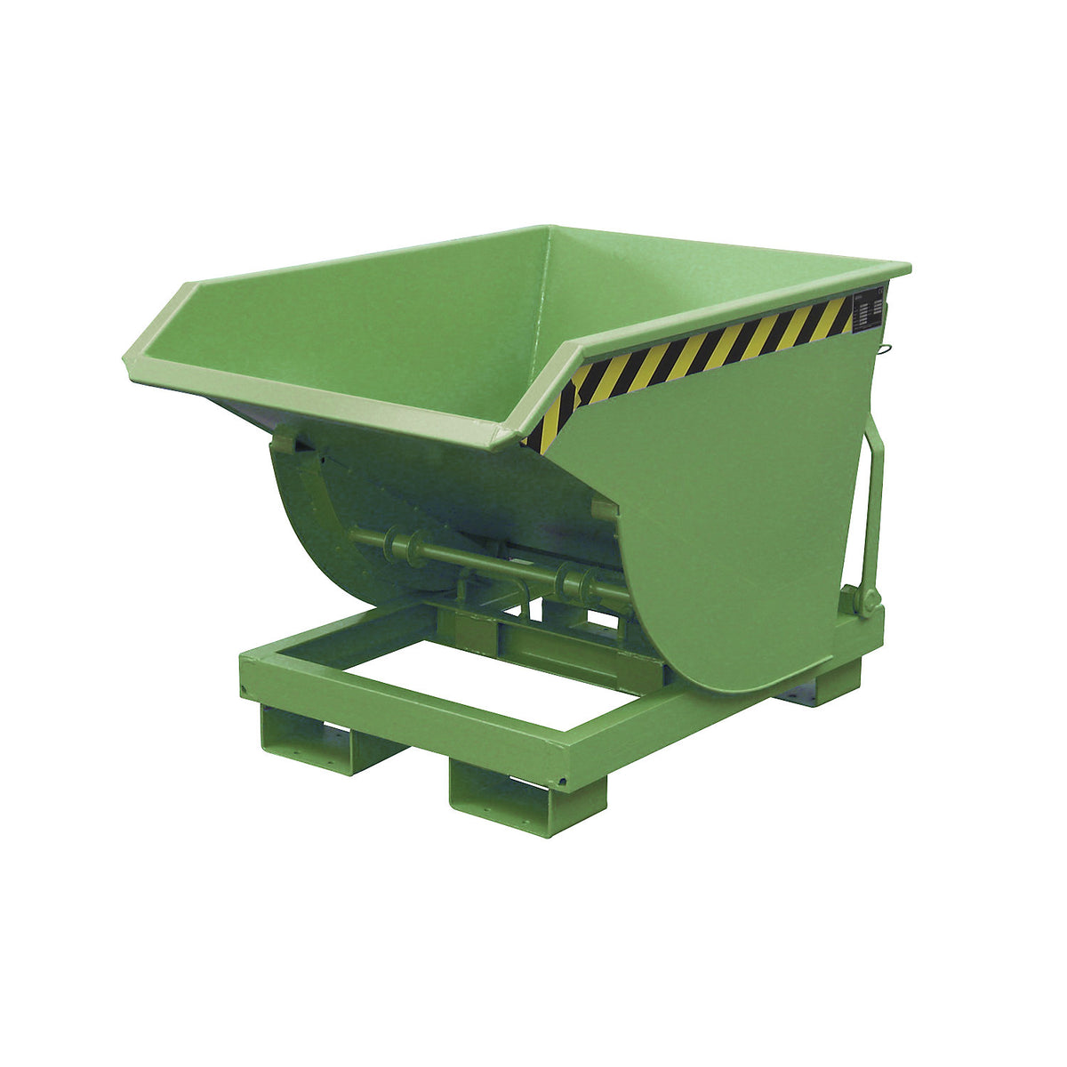 Tilting skip, narrow version, capacity 0.3 m³, max. load 1500 kg, reseda green RAL 6011.