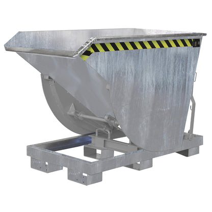 Tilting skip, narrow version, capacity 0.5 m³, max. load 2500 kg, hot dip galvanised in accordance with EN ISO 1461.