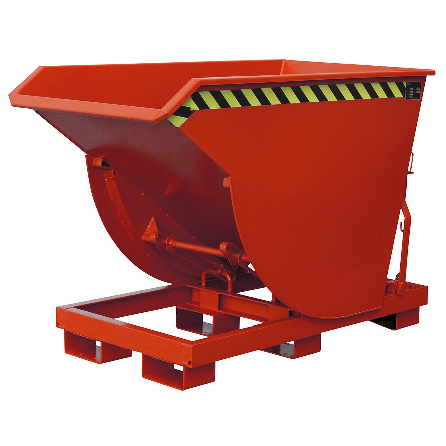 Tilting skip, narrow version, capacity 0.5 m³, max. load 2500 kg, red RAL 3000.