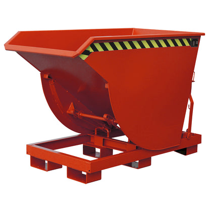 Tilting skip, narrow version, capacity 0.5 m³, max. load 2500 kg, red RAL 3000.