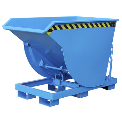 Tilting skip, narrow version, capacity 0.5 m³, max. load 2500 kg, light blue RAL 5012.