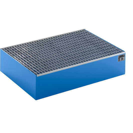 Pallet sump tray, LxWxH 1200 x 800 x 260 mm, blue RAL 5012, with grate.