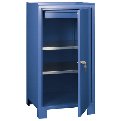 Tool cupboard with feet, HxWxD 1000 x 500 x 500 mm, 1 drawer, 2 shelves, brilliant blue RAL 5007.