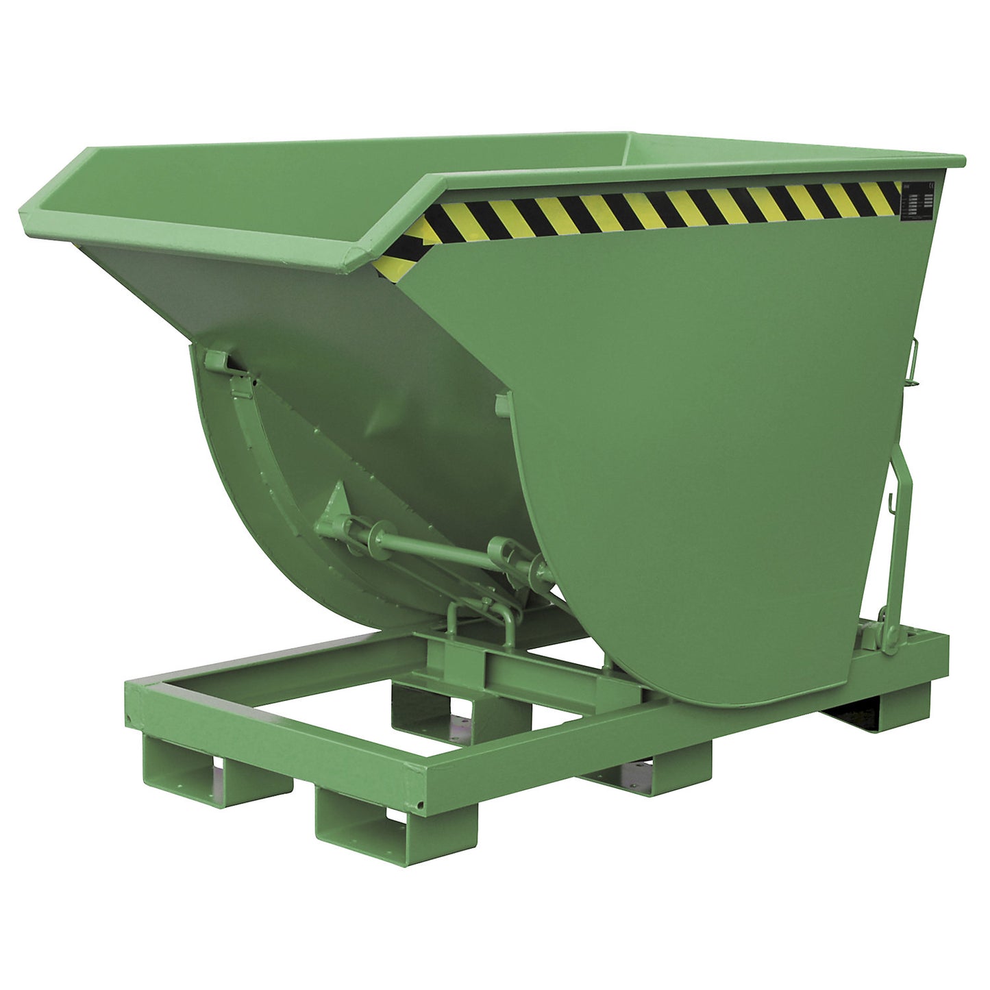 Tilting skip, narrow version, capacity 0.5 m³, max. load 2500 kg, reseda green RAL 6011.