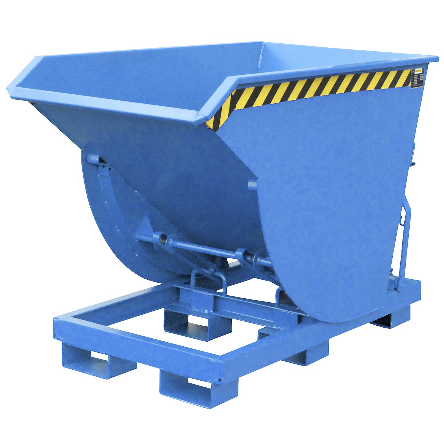 Tilting skip, narrow version, capacity 0.75 m³, max. load 3000 kg, light blue RAL 5012.