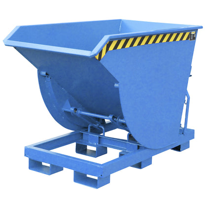 Tilting skip, narrow version, capacity 0.75 m³, max. load 3000 kg, light blue RAL 5012.