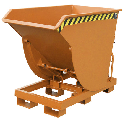 Tilting skip, narrow version, capacity 1.0 m³, max. load 3000 kg, yellow orange RAL 2000.