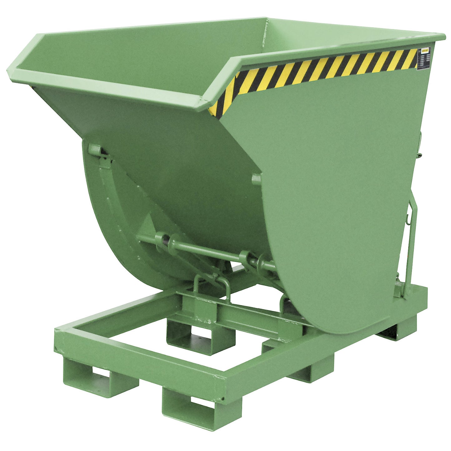 Tilting skip, narrow version, capacity 1.0 m³, max. load 3000 kg, reseda green RAL 6011.