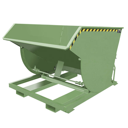 Tilting skip, narrow version, capacity 1.5 m³, max. load 3000 kg, reseda green RAL 6011.