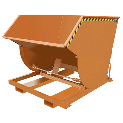 Tilting skip, narrow version, capacity 2.0 m³, max. load 3000 kg, yellow orange RAL 2000.