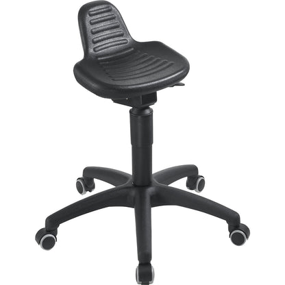 Industrial stool, polyurethane foam seat, with castors.