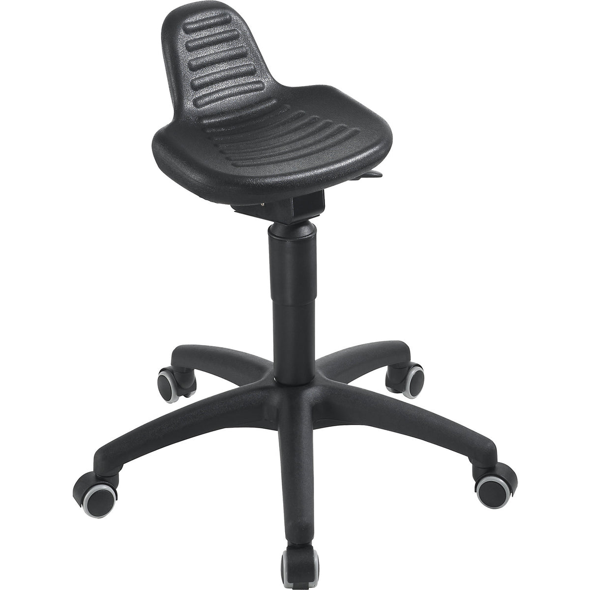 Industrial stool, polyurethane foam seat, with castors.