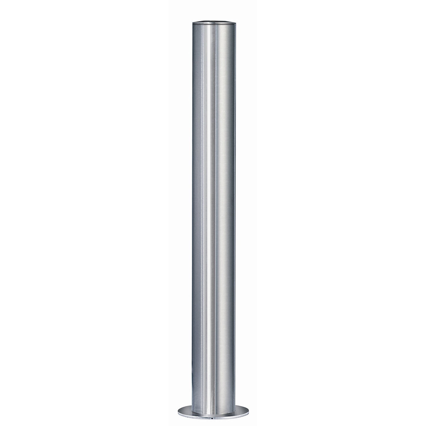 Stainless steel barrier post, with flat head, base plate for bolting in place, Ø 102 mm.