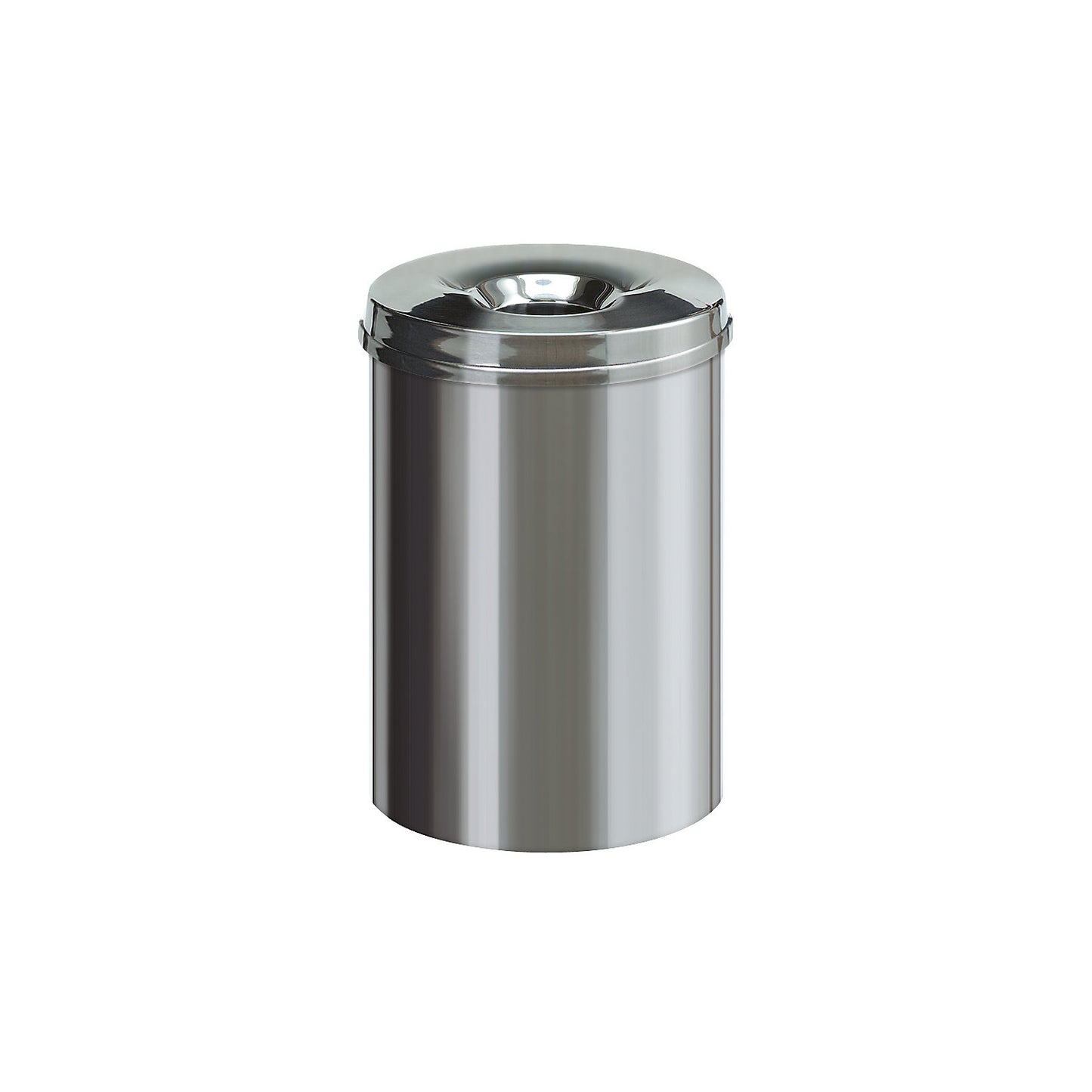 Safety waste paper bin, stainless steel, self-extinguishing, capacity 30 l, HxØ 470 x 335 mm, glossy.
