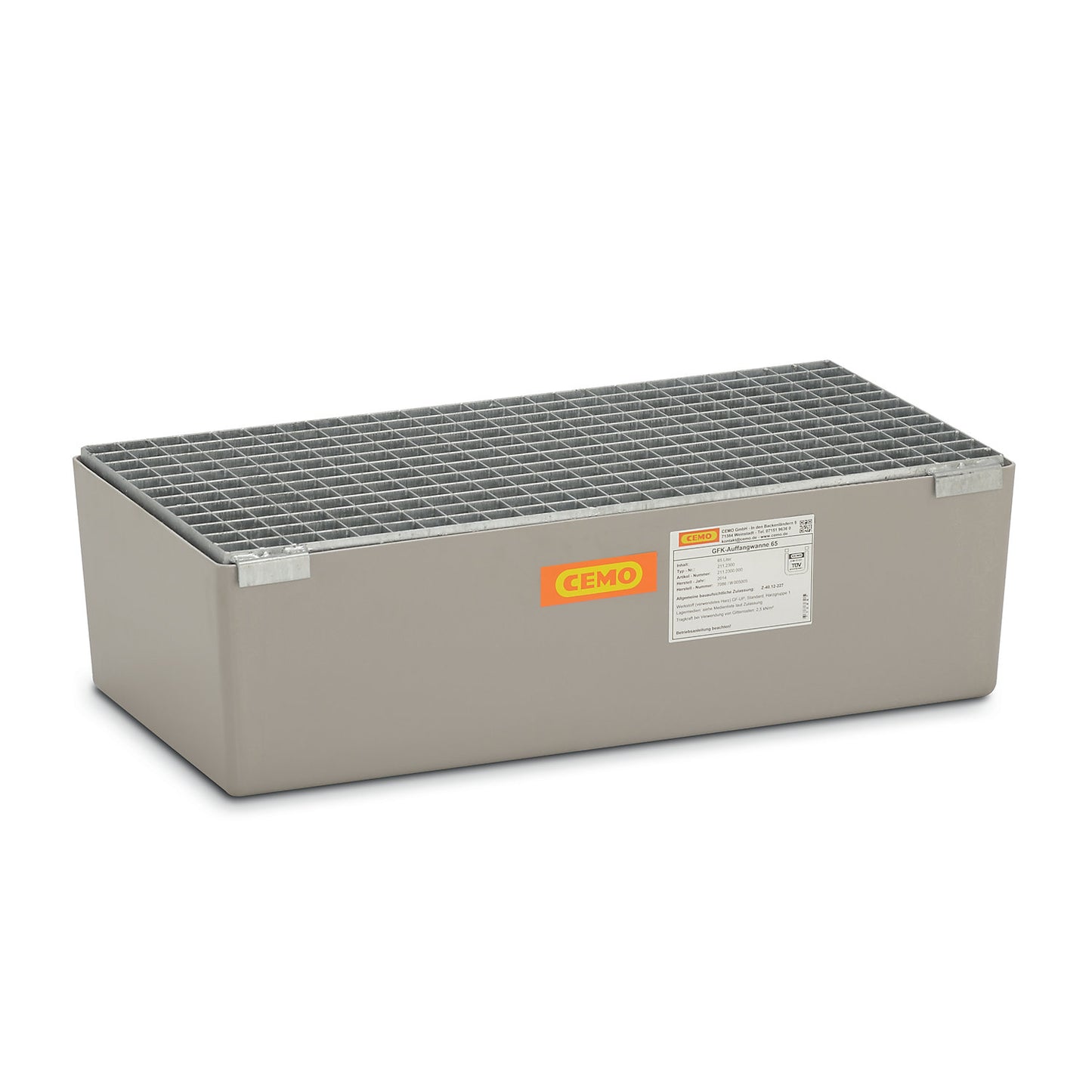 GRP base sump tray, small containers, with certification, with steel grate.