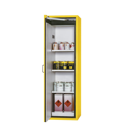 Fire resistant hazardous goods storage cupboard, type 90, 1 door, external HxWxD 1968 x 600 x 615 mm, yellow, powder-coated.