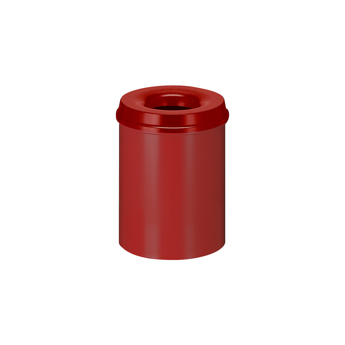 Safety waste paper bin, steel, self-extinguishing, capacity 15 l, HxØ 360 x 255 mm, body red / extinguishing lid red.