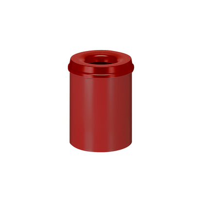 Safety waste paper bin, steel, self-extinguishing, capacity 15 l, HxØ 360 x 255 mm, body red / extinguishing lid red.