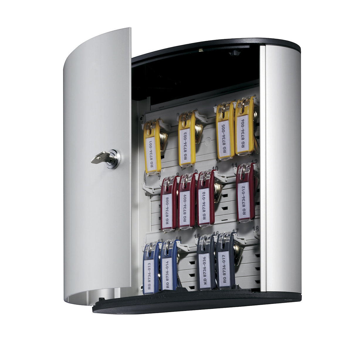 Designer key box, with security cylinder lock, HxWxD 280 x 300 x 118 mm, 18 hooks.