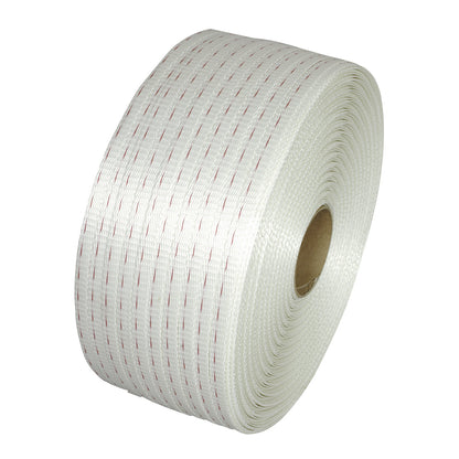 Reinforced PET strapping, woven, for strap dispensers, core Ø 76 mm, strap width 16 mm.