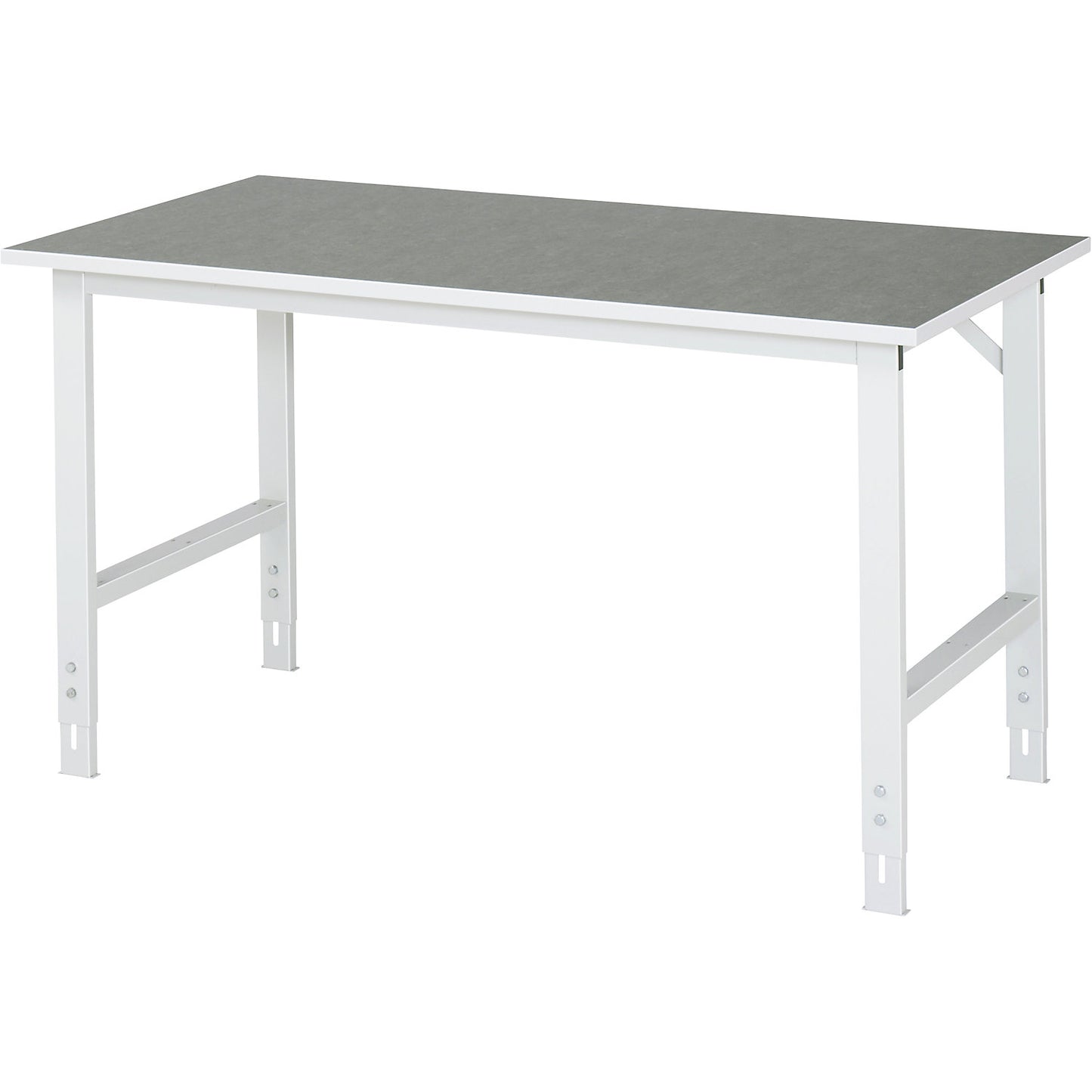Work table, height adjustable, frame 60 x 30 mm, linoleum panel, WxD 1500 x 800 mm, light grey.