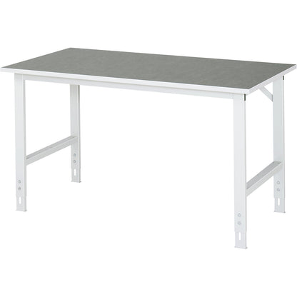 Work table, height adjustable, frame 60 x 30 mm, linoleum panel, WxD 1500 x 800 mm, light grey.