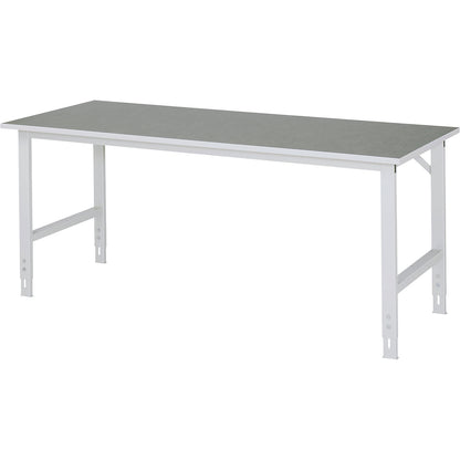 Work table, height adjustable, frame 60 x 30 mm, linoleum panel, WxD 2000 x 800 mm, light grey.