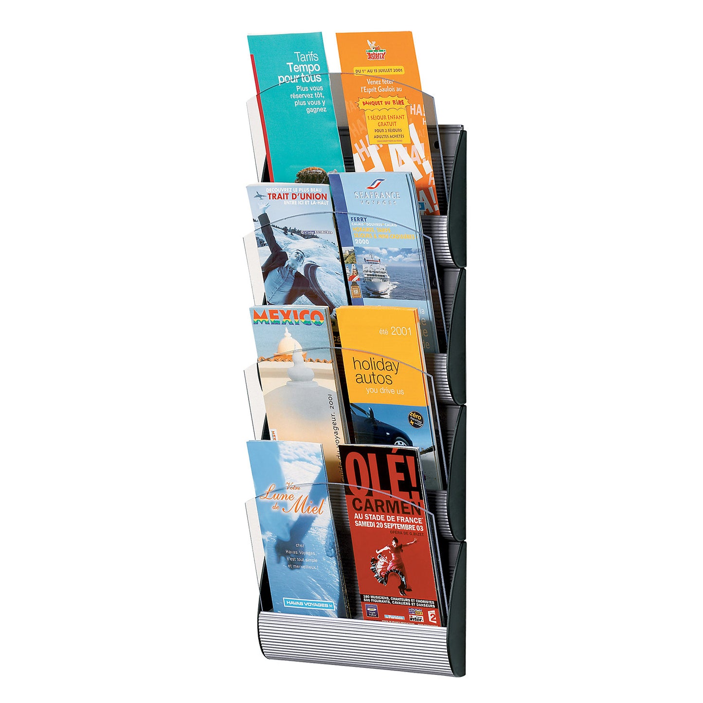 Wall mounted brochure rack, with 4 compartments, pack of 2, for A5 / 2 x 1/3 A4.