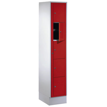 Laundry cabinet, HxWxD 1800 x 350 x 500 mm, 5 compartments, light grey / flame red.