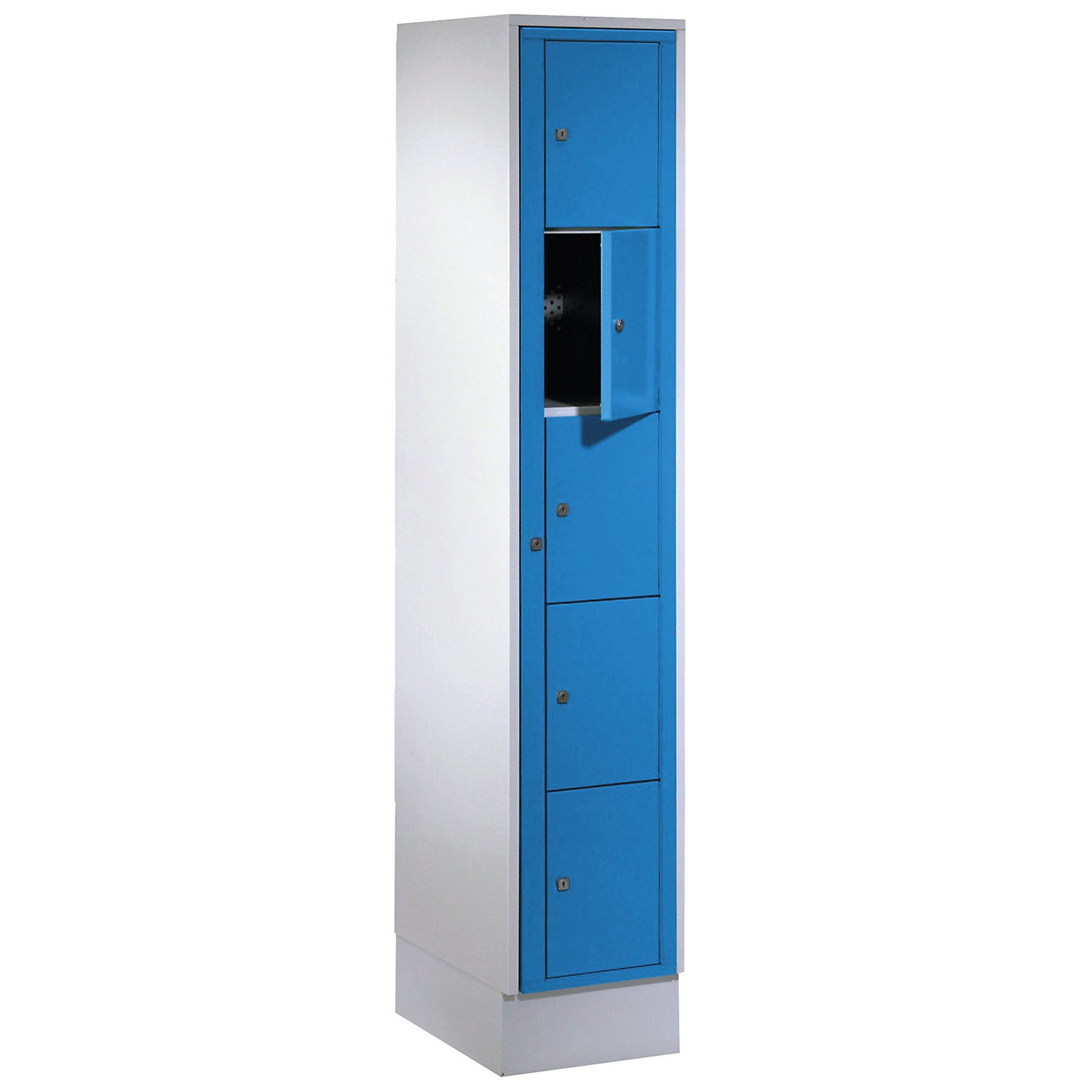 Laundry cabinet, HxWxD 1800 x 350 x 500 mm, 5 compartments, light grey / light blue.