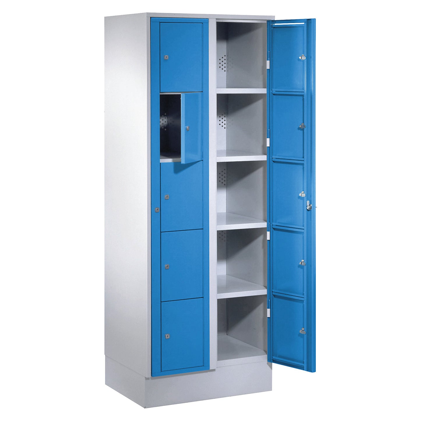 Laundry cabinet, HxWxD 1800 x 700 x 500 mm, 10 compartments, light grey / light blue.