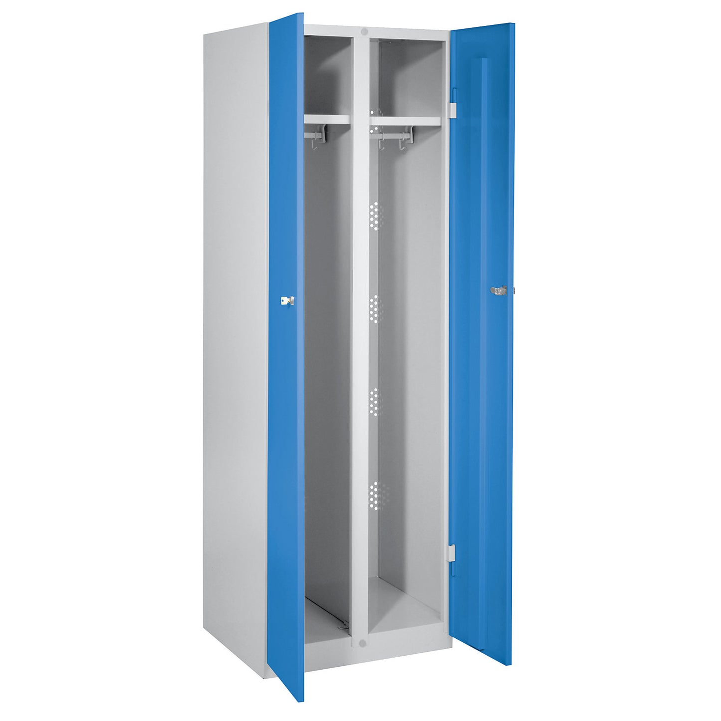 Frankfurt clean and dirty locker, 1 compartment with centre partition, W 600 mm, light grey / light blue.
