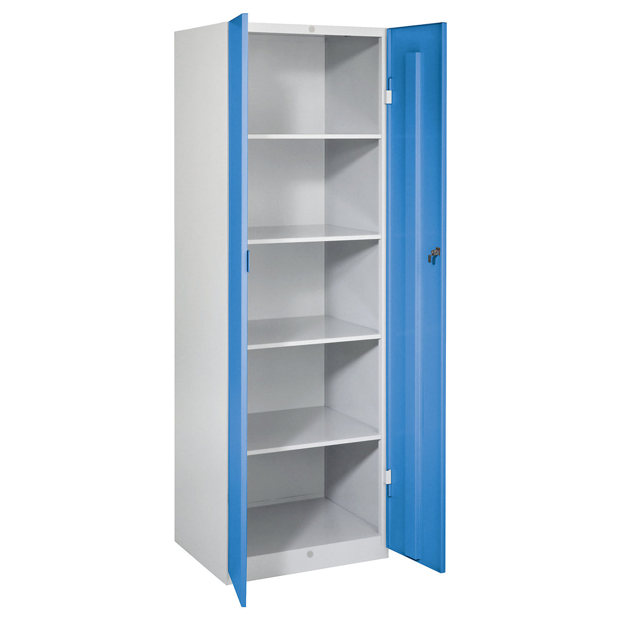 Frankfurt cleaning cupboard, 4 shelves, W 600 mm, light blue doors.