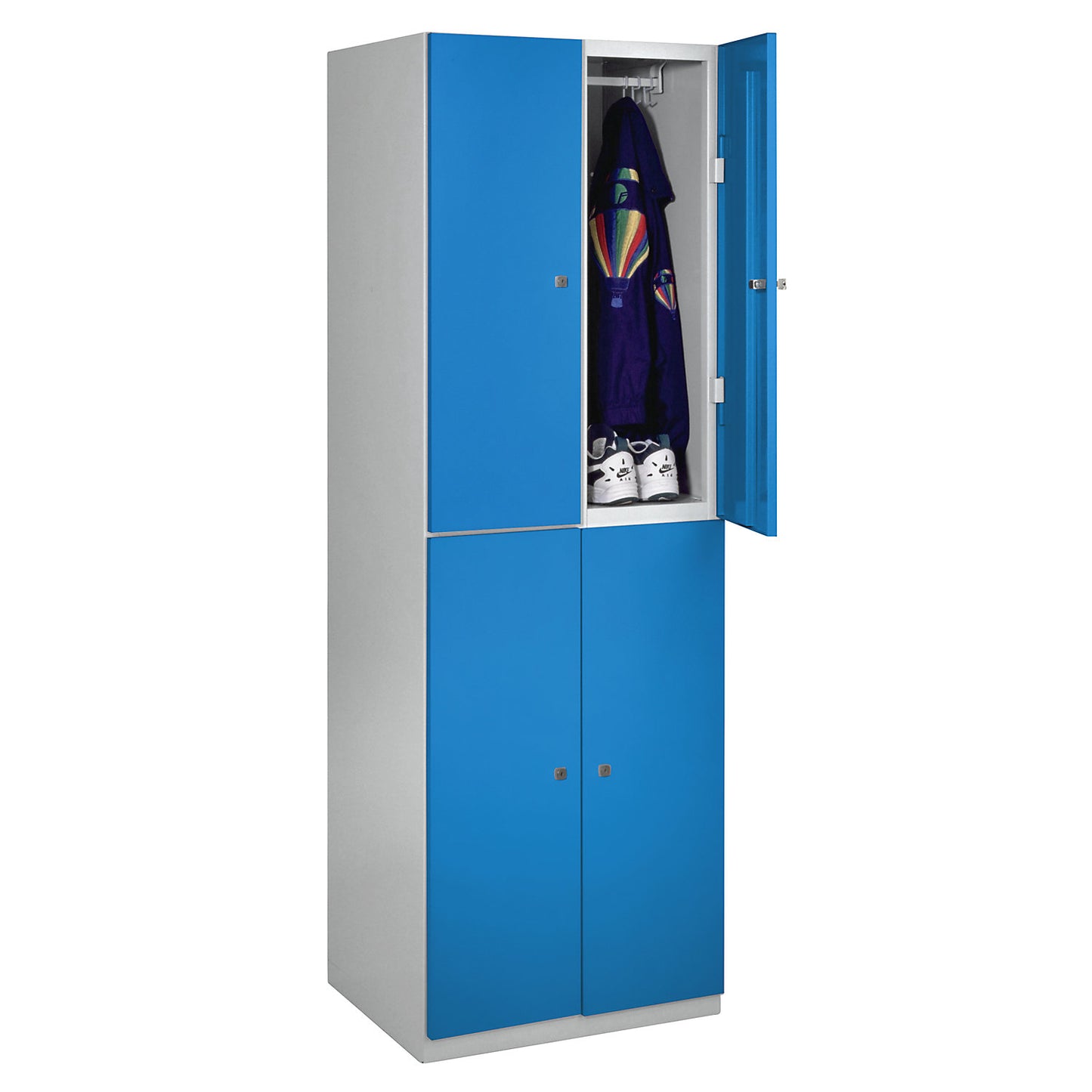 Frankfurt double deck clothes locker, 2 compartments, W 600 mm, light grey / light blue.