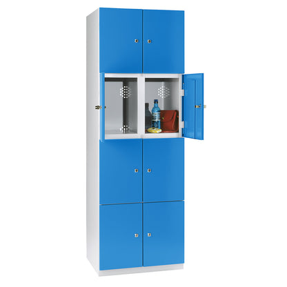 Frankfurt 4-fold compartment locker, 2 compartments, W 600 mm, light grey / light blue.