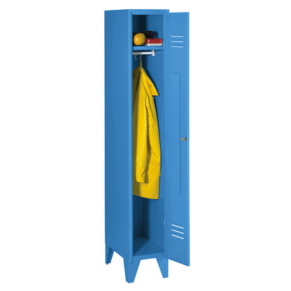 Berlin 2 clothes locker, 1 compartment, light blue, width 300 mm, flat roof shape.