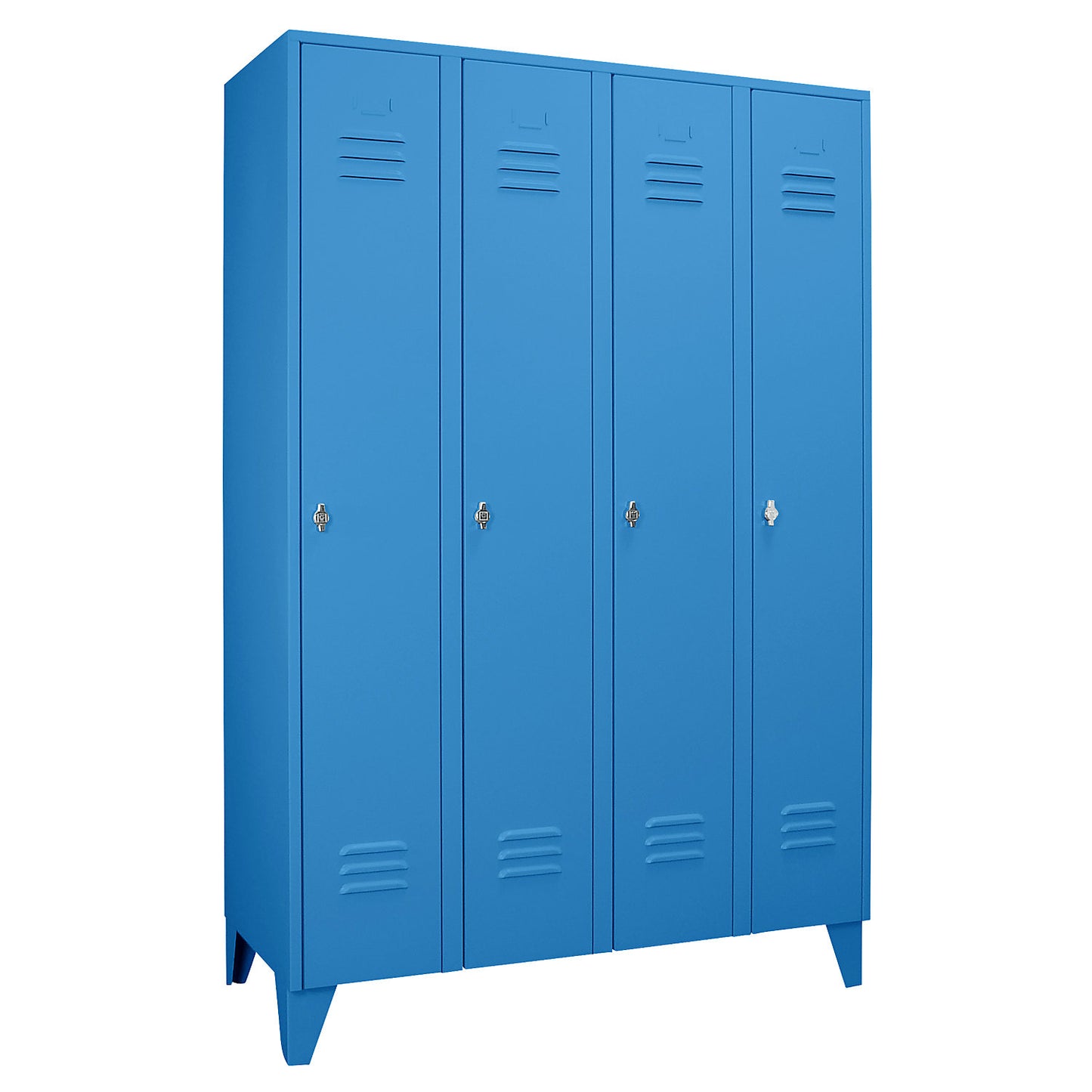Berlin 2 clothes locker, 4 compartments, light blue, width 1200 mm, flat roof shape.