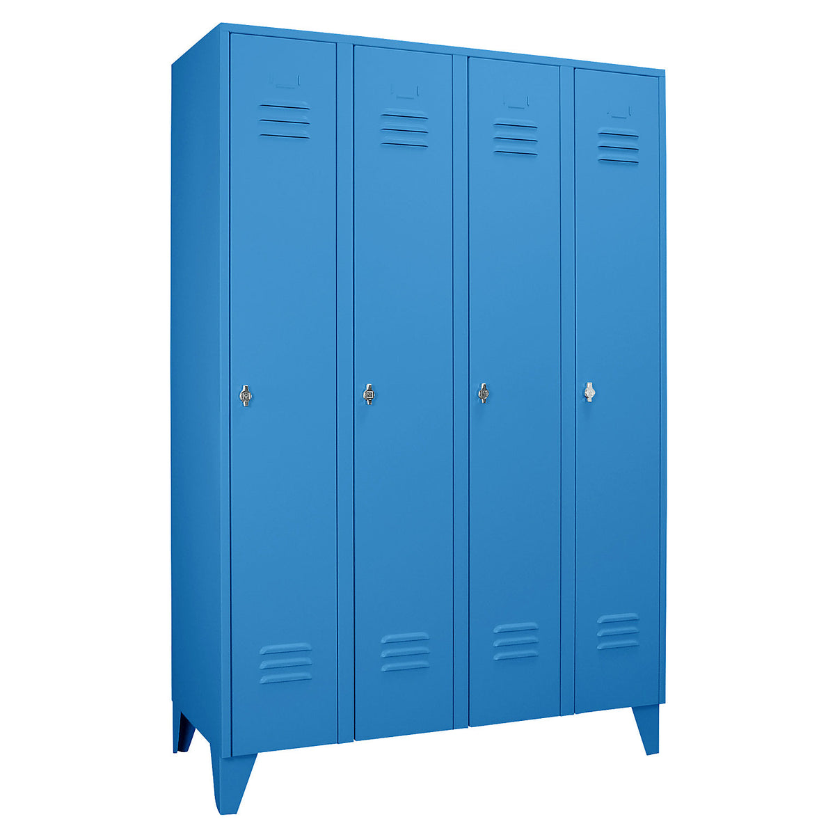 Berlin 2 clothes locker, 4 compartments, light blue, width 1200 mm, flat roof shape.