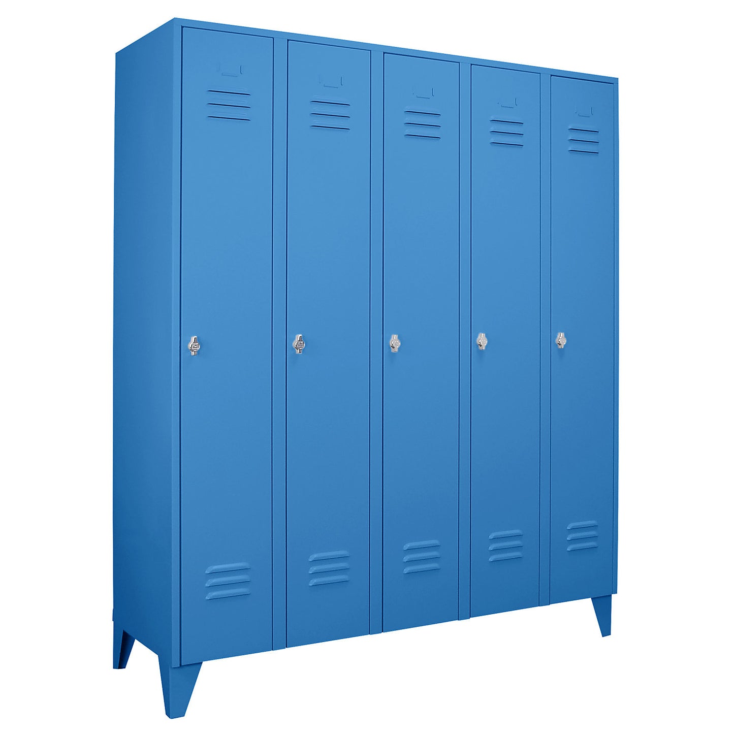 Berlin 2 clothes locker, 5 compartments, light blue, width 1500 mm, flat roof shape.
