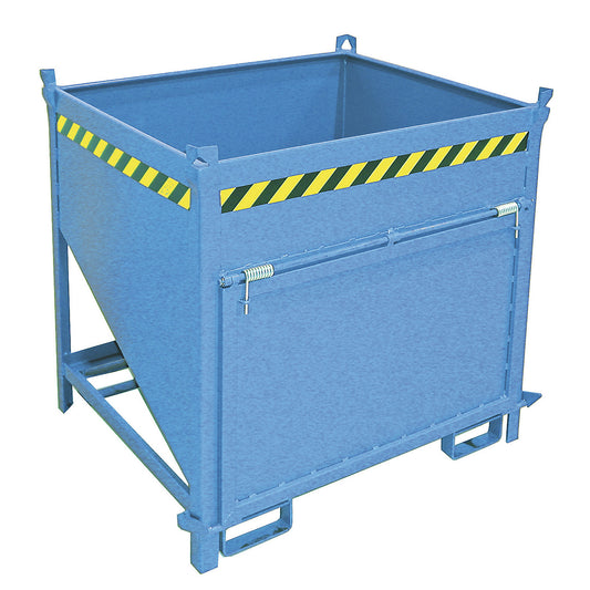 Silo container, capacity 0.75 m³, with front flap, light blue RAL 5012.