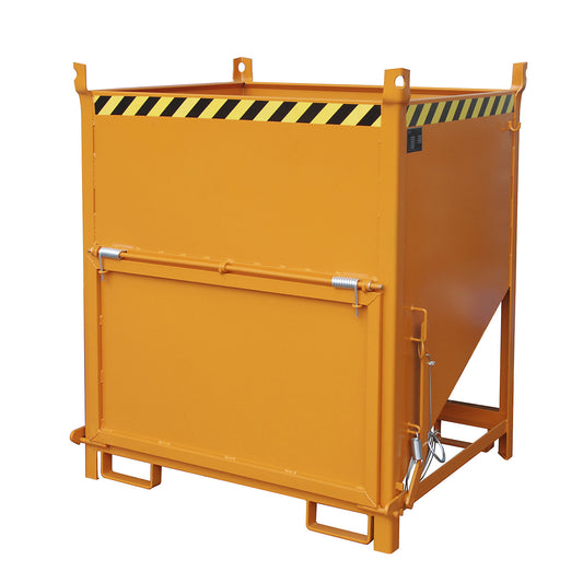Silo container, capacity 1 m³, with front flap, yellow orange RAL 2000.