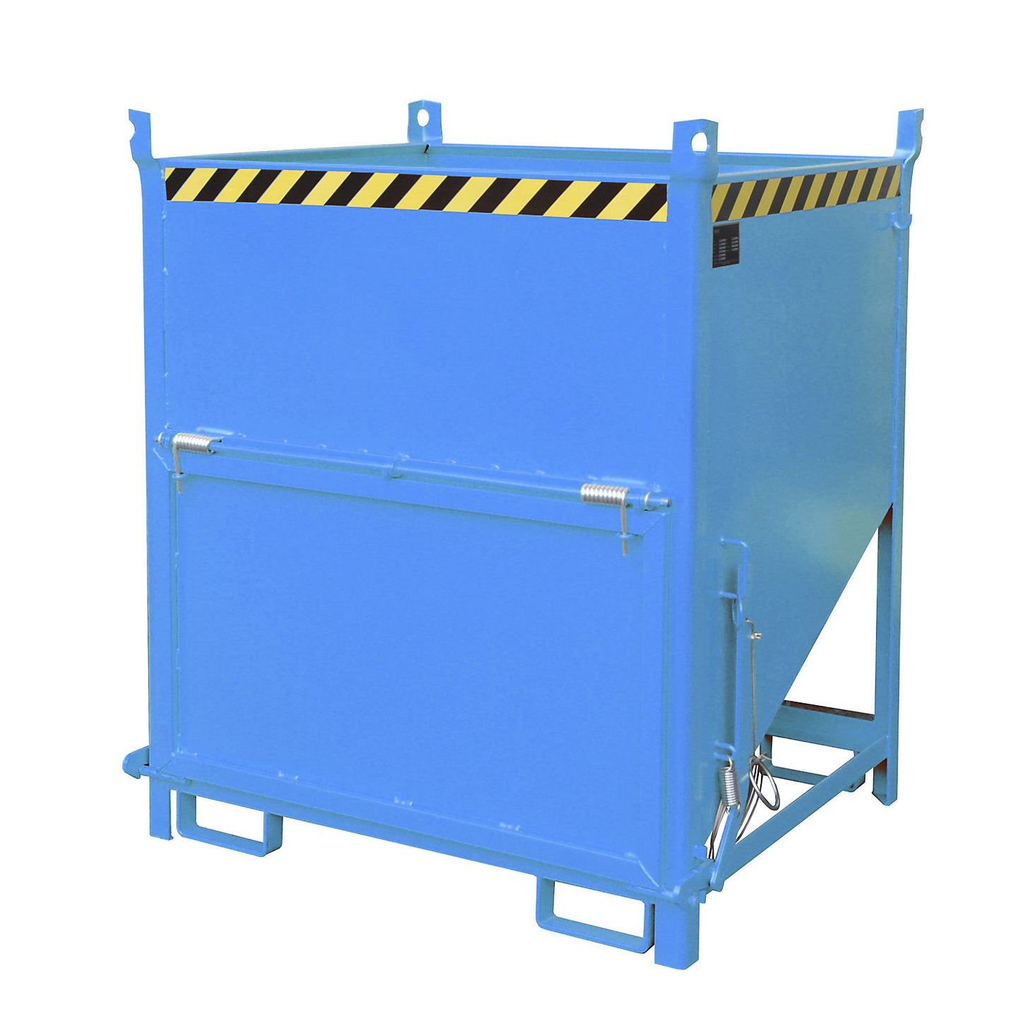 Silo container, capacity 1 m³, with front flap, light blue RAL 5012.