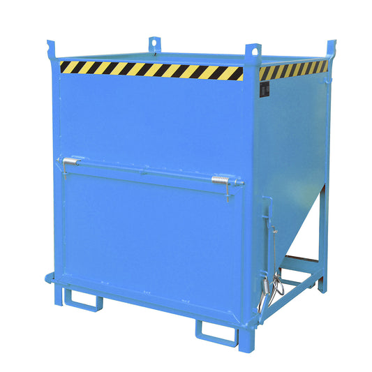 Silo container, capacity 1 m³, with front flap, light blue RAL 5012.