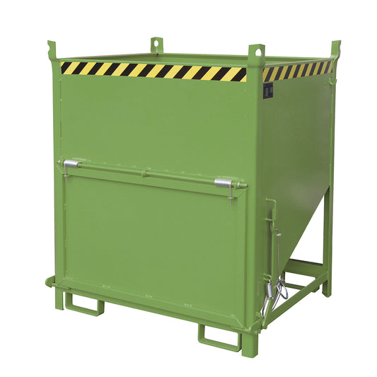 Silo container, capacity 1 m³, with front flap, reseda green RAL 6011.